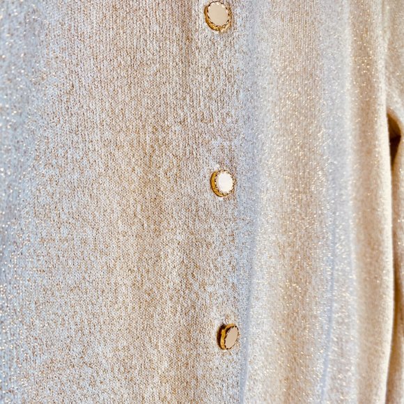 Nine West Light Gold Cotton Blend Metallic Buttoned Cardigan - Picture 9 of 13